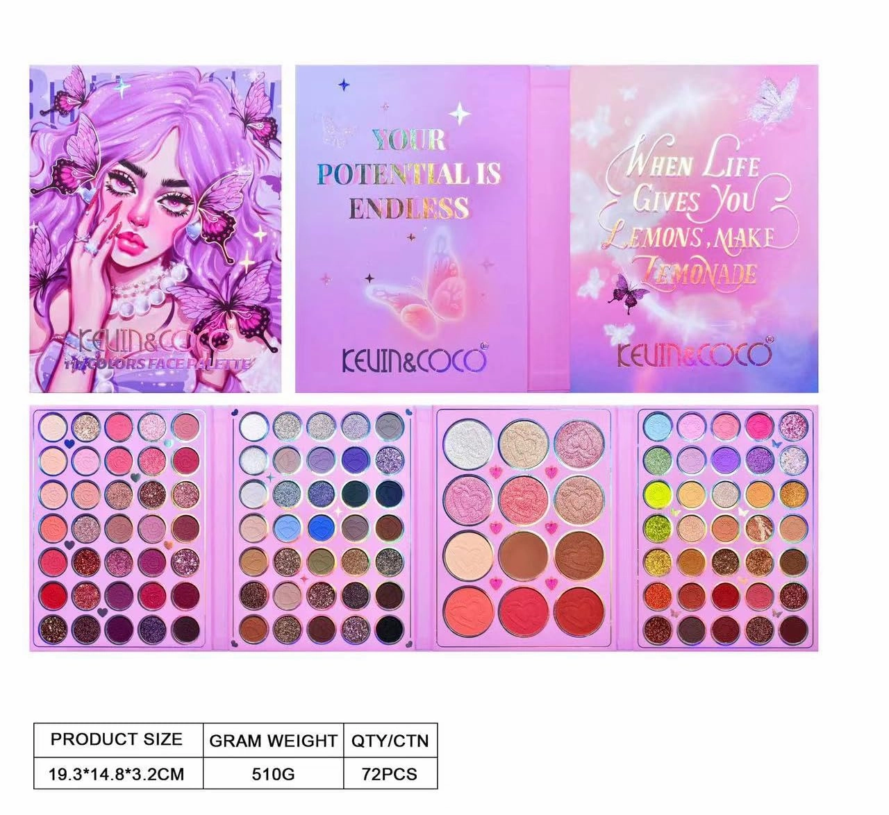 105 Color Eyeshadow Tray Four Fold Bead matte eyeshadow - High gloss blush tray (117 color purple elf)