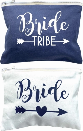 12 PACK SET   1 BRIDE BAG Premium Natural Cotton Canvas Makeup Bag- Bridesmaids Gifts for the Bachelorette Party or Bridal Shower