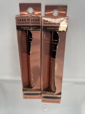 (2) Deep Brown e.l.f. Lash It Loud Mascara Volumizing Formula Mega Volume Lashes