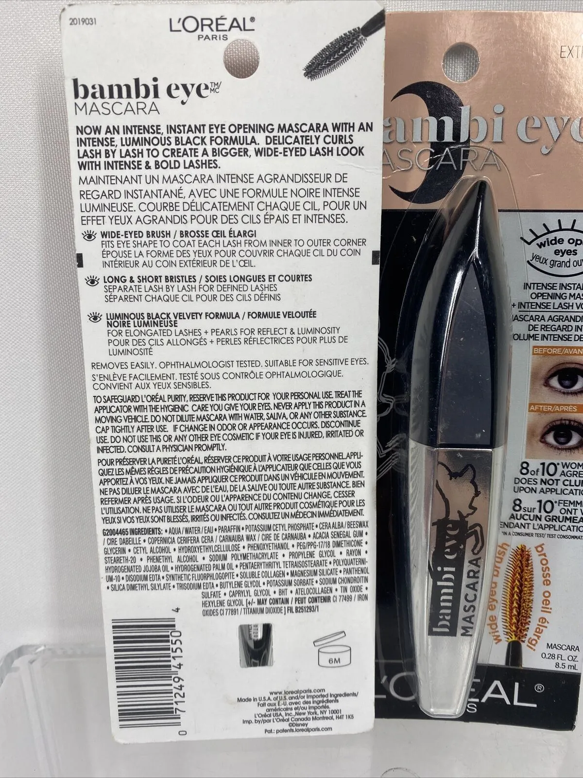 (2) L'oreal 407 Extra Noir Black Bambi Eye Opening Volumizing Mascara Washable