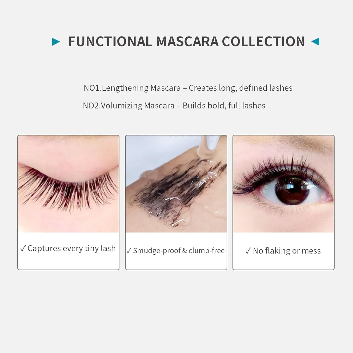2PCS 2-in-1 Dual Brush Mascara – Natural Lengthening & Volumizing Waterproof Mascara with Small & Large Wands for Customizable Lash Look, Clump-Free & Smudge Proof (Green&Silvery Tube-2PC)