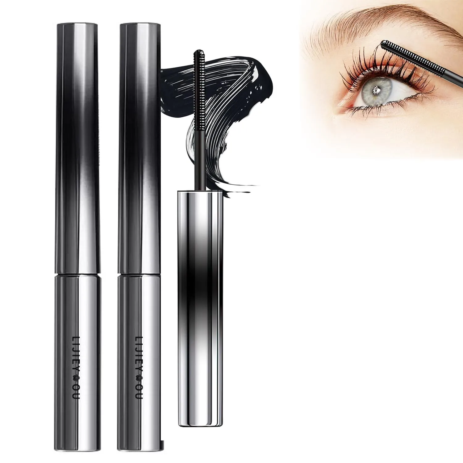 2Pcs Black Washable Metal Mascara, Curling Iron Wand Mascara, Super Volumizing & Long-Lasting, Non-Clumping, Smudge-Proof