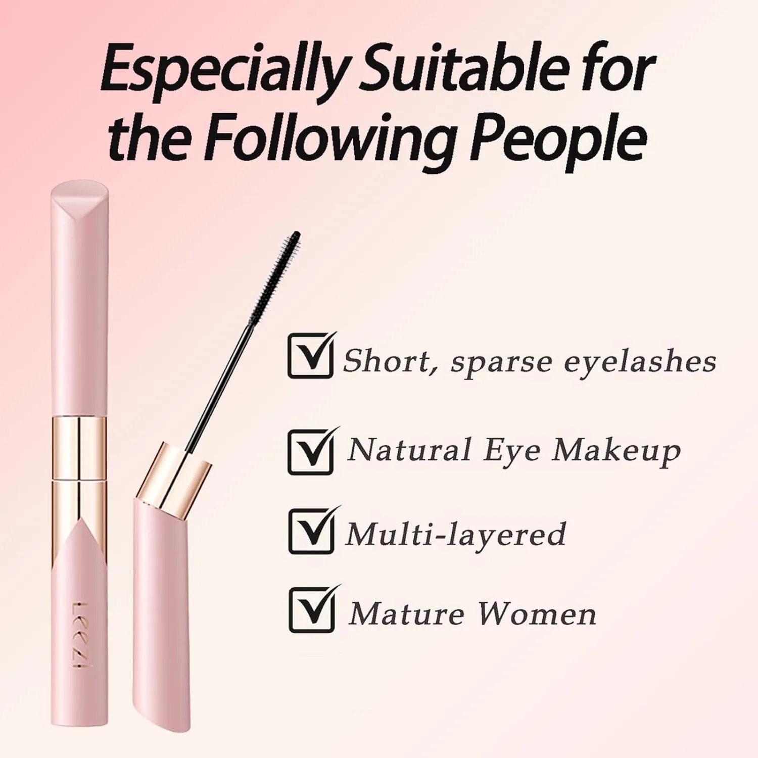 2PCS Lengthening Black Mascara for Fine Short Lashes & Older Women – Quick-Drying, Smudge-Proof & Waterproof, Natural-Looking Length, Dual-Sided Brush, Swivel Brush Handle, Glides to Every Lash Angle