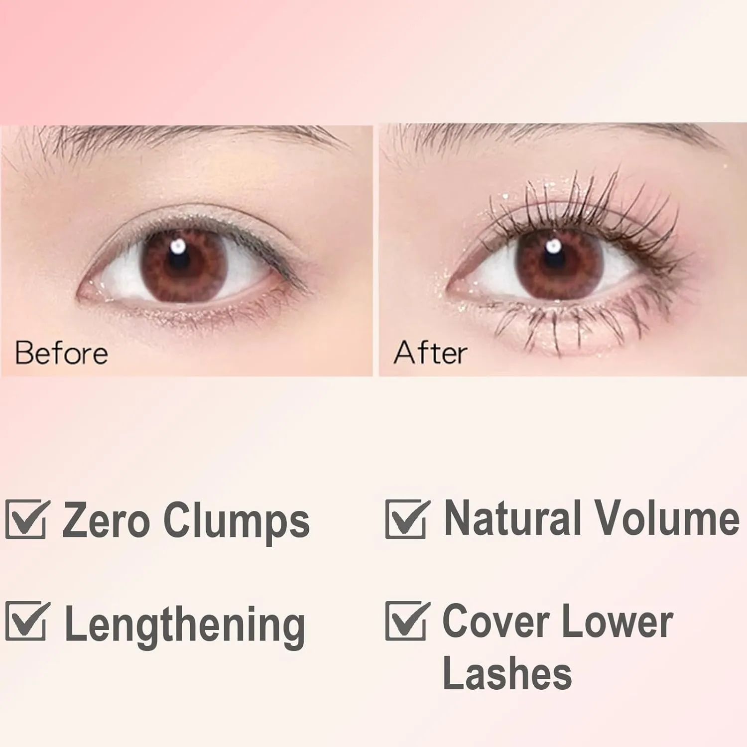 2PCS Lengthening Black Mascara for Fine Short Lashes & Older Women – Quick-Drying, Smudge-Proof & Waterproof, Natural-Looking Length, Dual-Sided Brush, Swivel Brush Handle, Glides to Every Lash Angle