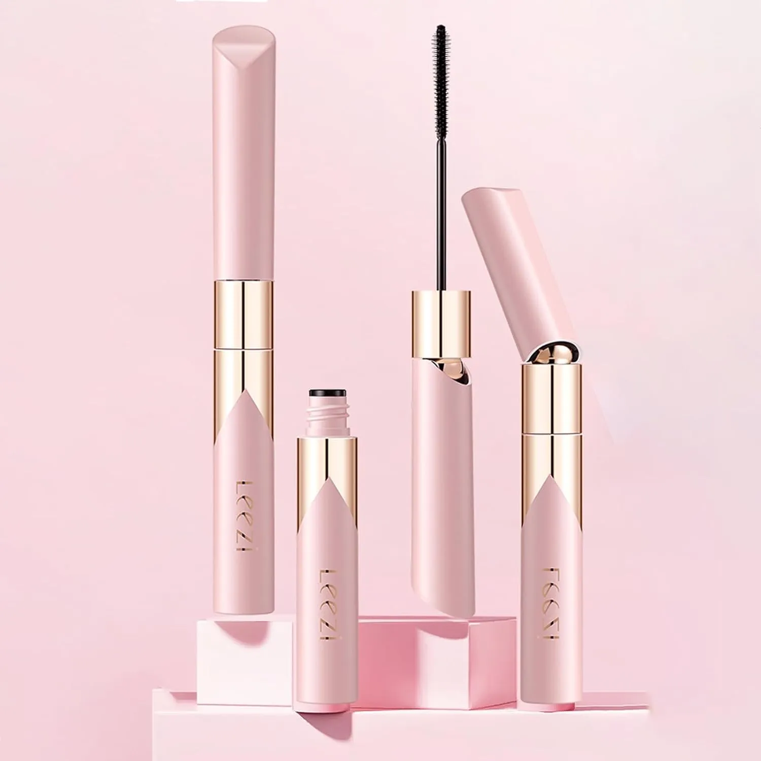 2PCS Lengthening Black Mascara for Fine Short Lashes & Older Women – Quick-Drying, Smudge-Proof & Waterproof, Natural-Looking Length, Dual-Sided Brush, Swivel Brush Handle, Glides to Every Lash Angle
