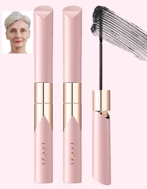 2PCS Lengthening Black Mascara for Fine Short Lashes & Older Women – Quick-Drying, Smudge-Proof & Waterproof, Natural-Looking Length, Dual-Sided Brush, Swivel Brush Handle, Glides to Every Lash Angle