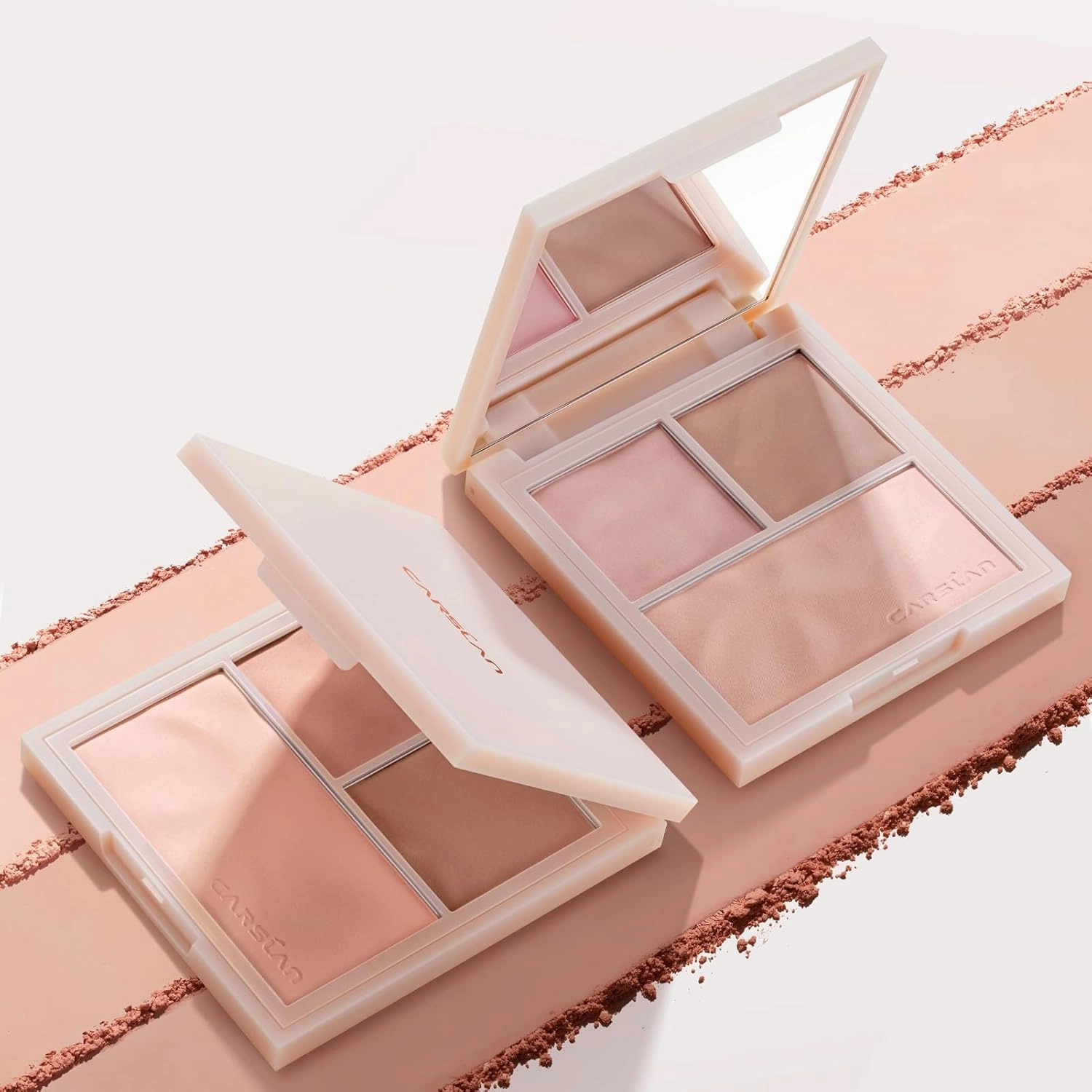 3 Colors Blush Palette For Cheek Makeup, Matte Blush Powder Blendable Face Blush, 12H Longlasting, Lightweight, Smooth Pink, Sunset Orange, 0.37Oz