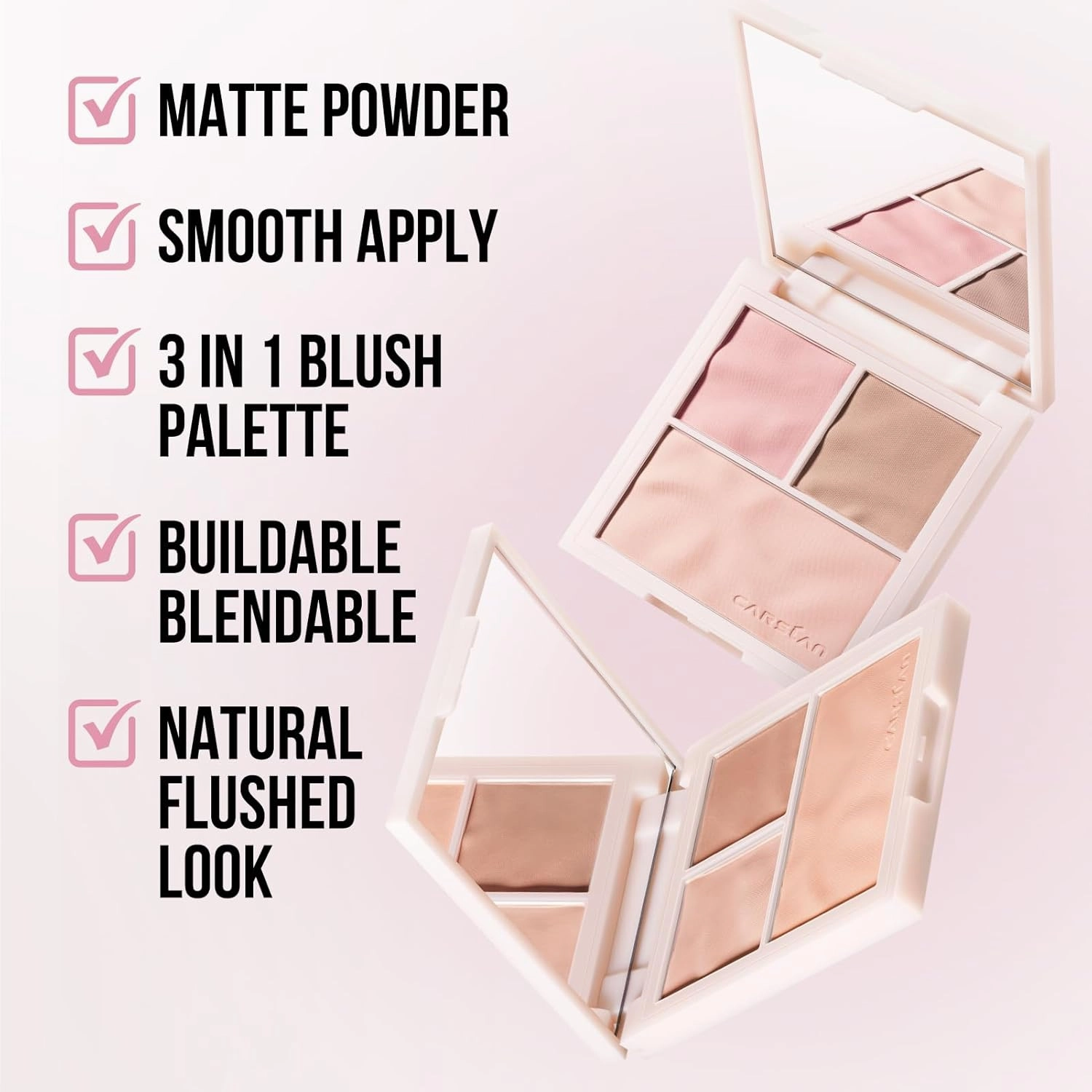 3 Colors Blush Palette For Cheek Makeup, Matte Blush Powder Blendable Face Blush, 12H Longlasting, Lightweight, Smooth Pink, Sunset Orange, 0.37Oz
