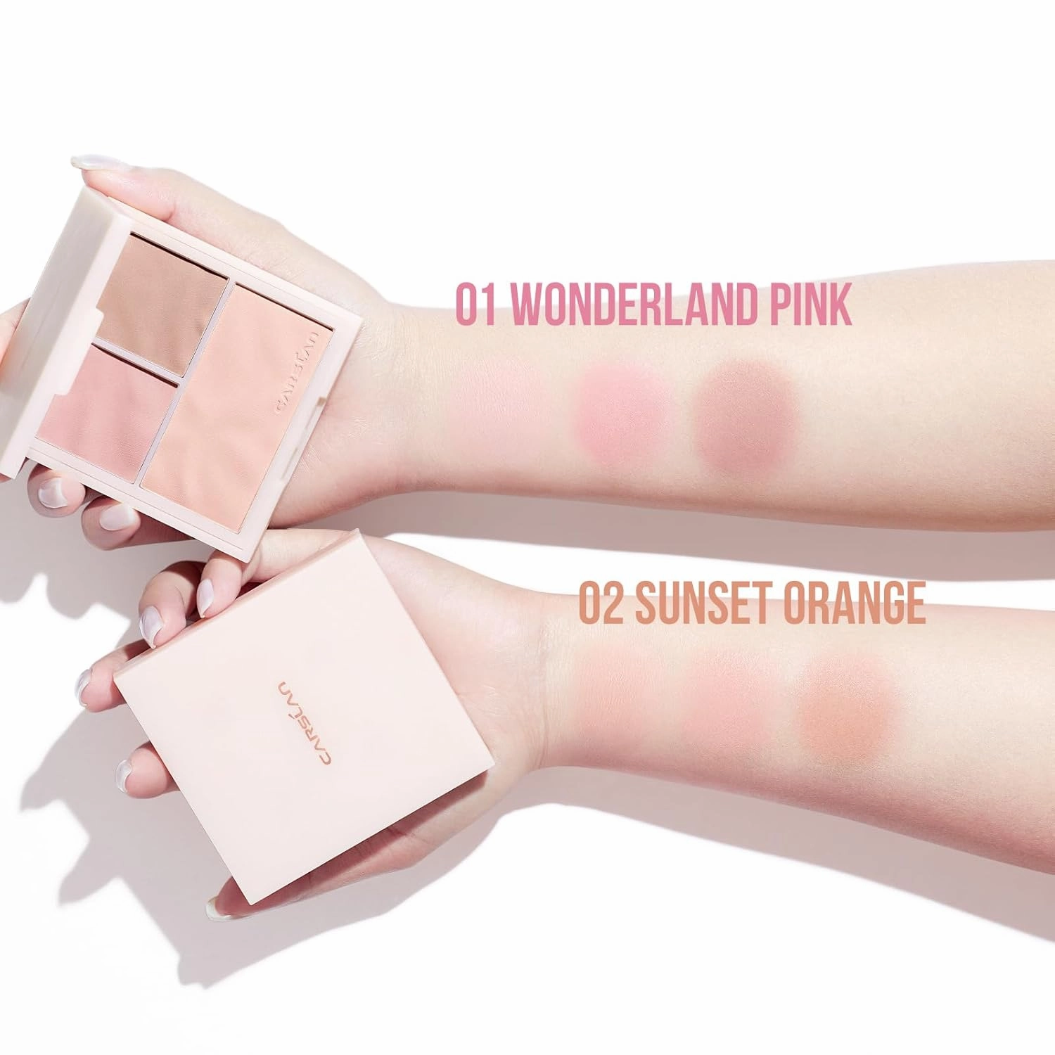 3 Colors Blush Palette For Cheek Makeup, Matte Blush Powder Blendable Face Blush, 12H Longlasting, Lightweight, Smooth Pink, Sunset Orange, 0.37Oz