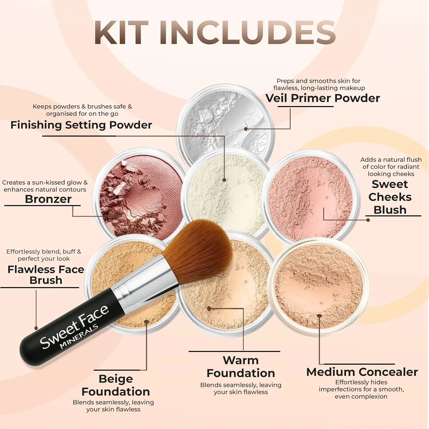 $40 SPECIAL (WARM & BEIGE) Full Size Mineral Makeup Kit Foundation Concealer Bare Face Matte Set