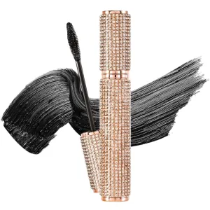 4D Diamond Silk Fiber Lash Mascara - Extreme Lengthening, Volumizing & Curling, Dramatic False Lashes Effect - Waterproof Eye Makeup, Blackest Black - Vegan, Cruelty-Free