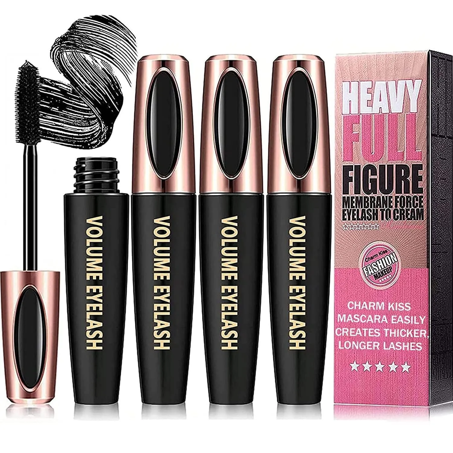 4D Silk Fiber Lash Mascara Waterproof Smudge-Proof Long-Lasting Eyelash Extension Makeup for Thicker Voluminous Dramatic Lashes Hypoallergenic Formula Black Mascara 3 Pack