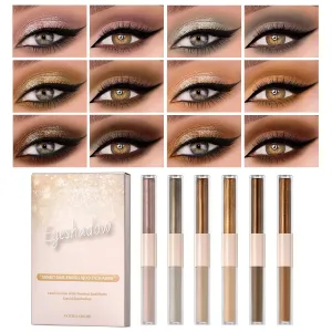 6 Colors Set Eyeshadow, Double Head Glitter Matte in 1 Long Lasting Liquid Eyeshadow, Party Gift Makeup Set