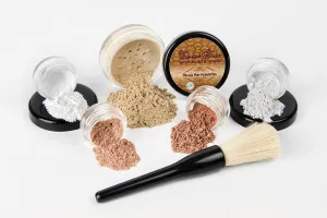 6PC Makeup Kit with Brush (Beige), All-Natural Loose Powder, Includes Lightweight Matte Foundation, Blush, Radiant Bronzer, Translucent Primer & Finishing Powder