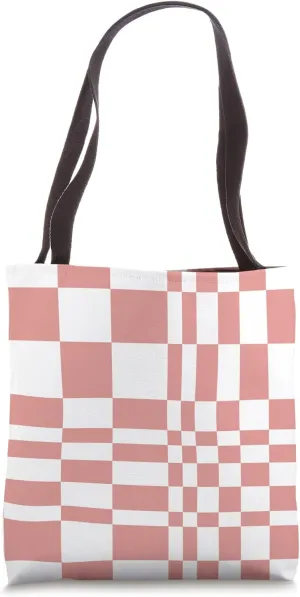Aesthetic Peach Uneven Check Pattern Tote Bag