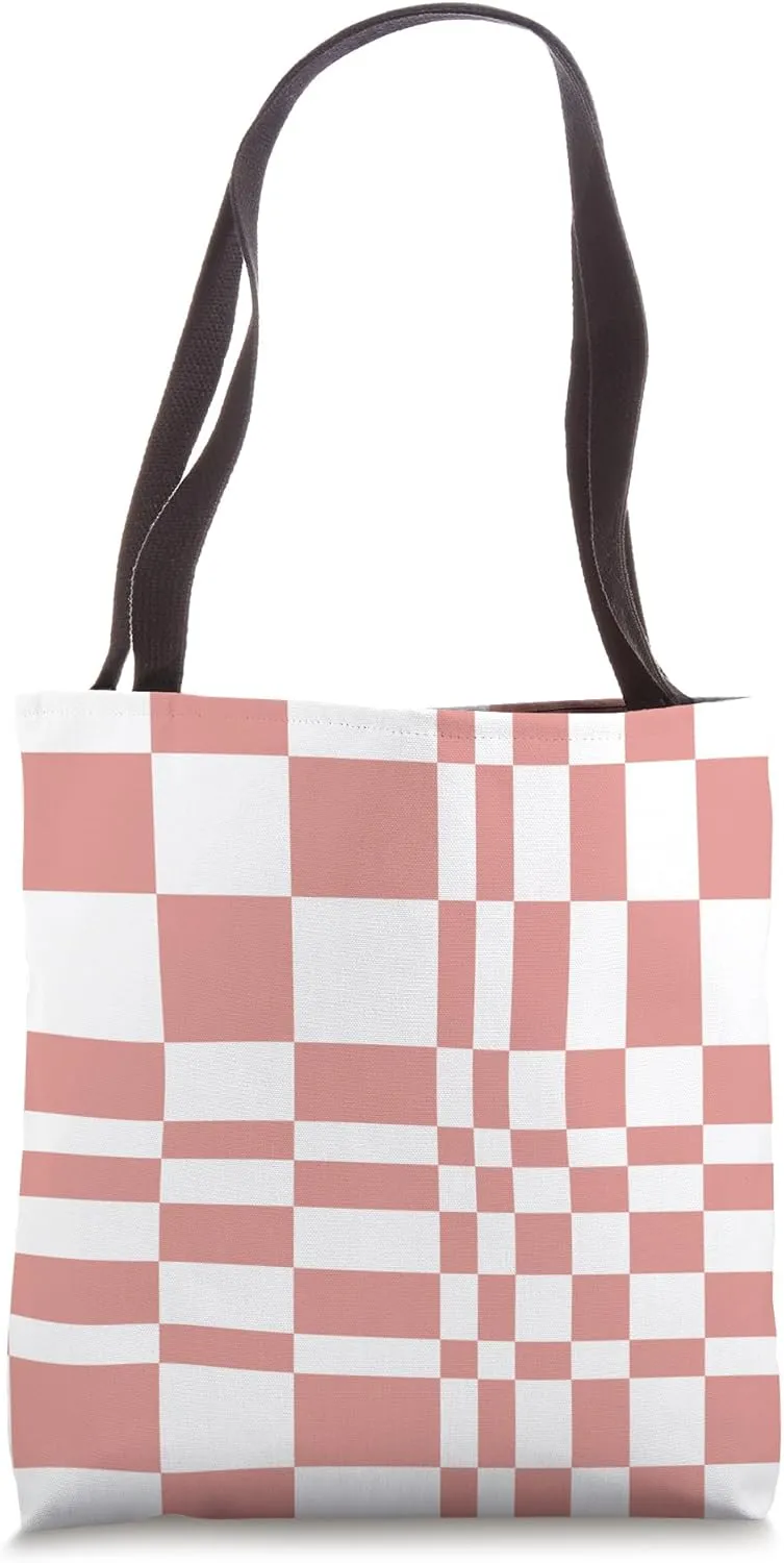 Aesthetic Peach Uneven Check Pattern Tote Bag