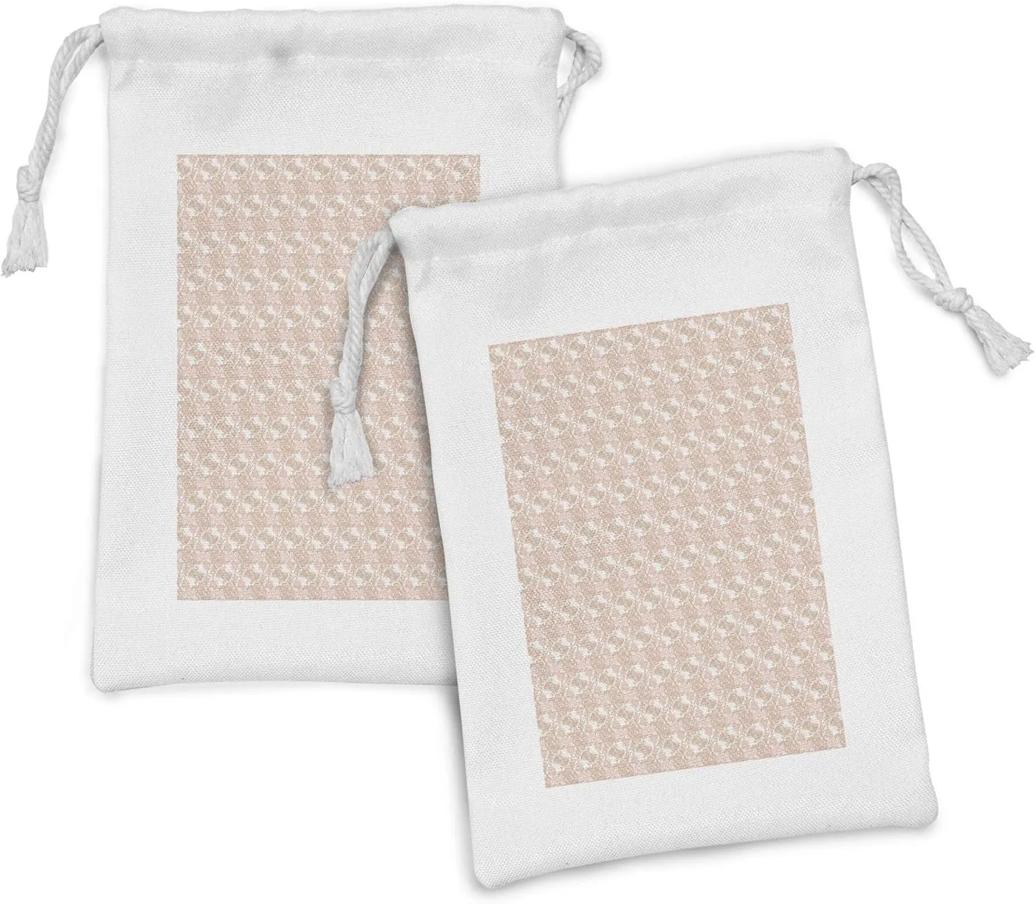 Ambesonne Floral Fabric Pouch Set of 2, Hand Drawn Rustic Botany Blossoms Romantic Print, Small Drawstring Bag for Toiletries Masks and Favors, 9" x 6", Pale Peach Blush