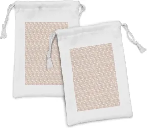 Ambesonne Floral Fabric Pouch Set of 2, Hand Drawn Rustic Botany Blossoms Romantic Print, Small Drawstring Bag for Toiletries Masks and Favors, 9" x 6", Pale Peach Blush