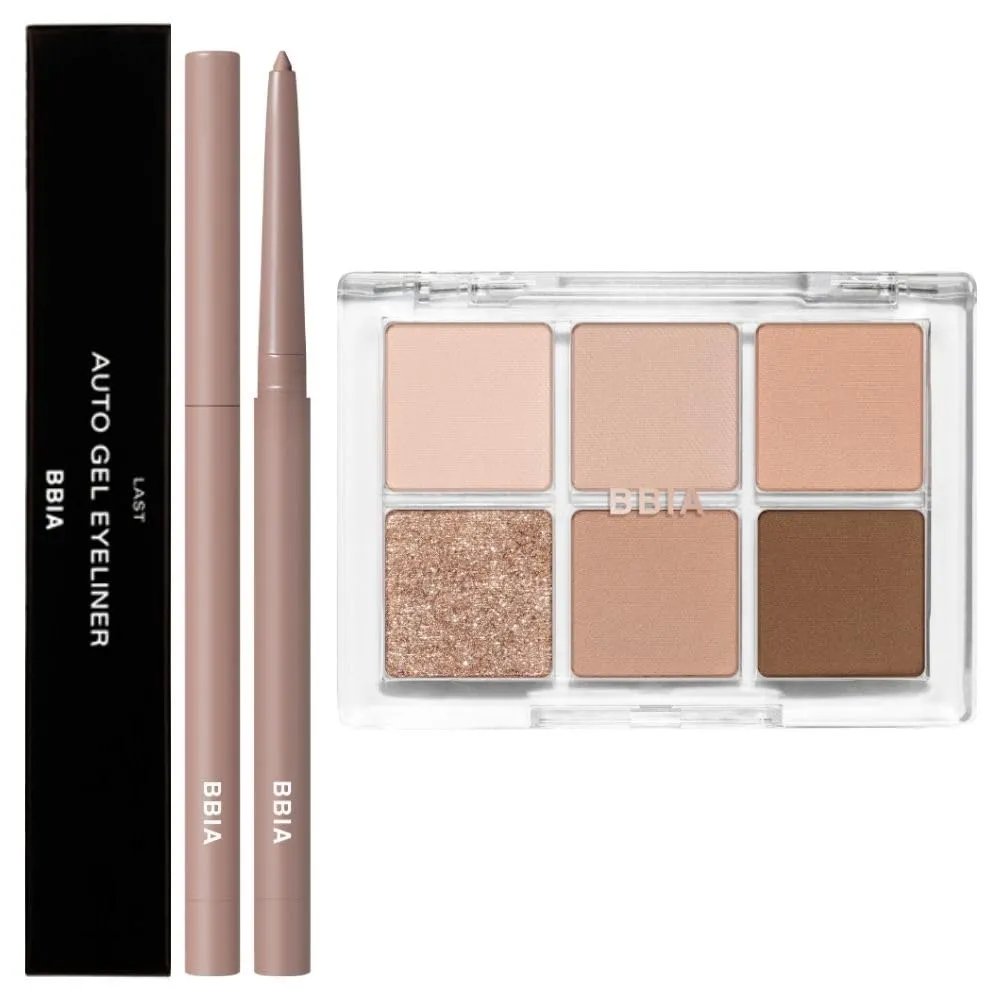 BBIA Last Auto Gel Eyeliner (14 ALMOND BEIGE)   Ready To Wear Eye Palette (02 MOOD BLUSH) Bundle Set