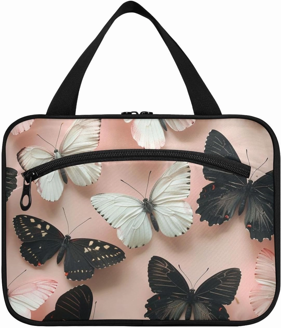 Black and White Butterfly Blush Peach hanging makeup case with hook, designer multifunctional for dad porta cosmeticos mujer para cartera L