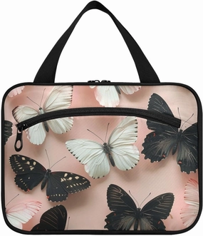 Black and White Butterfly Blush Peach hanging makeup case with hook, designer multifunctional for dad porta cosmeticos mujer para cartera L