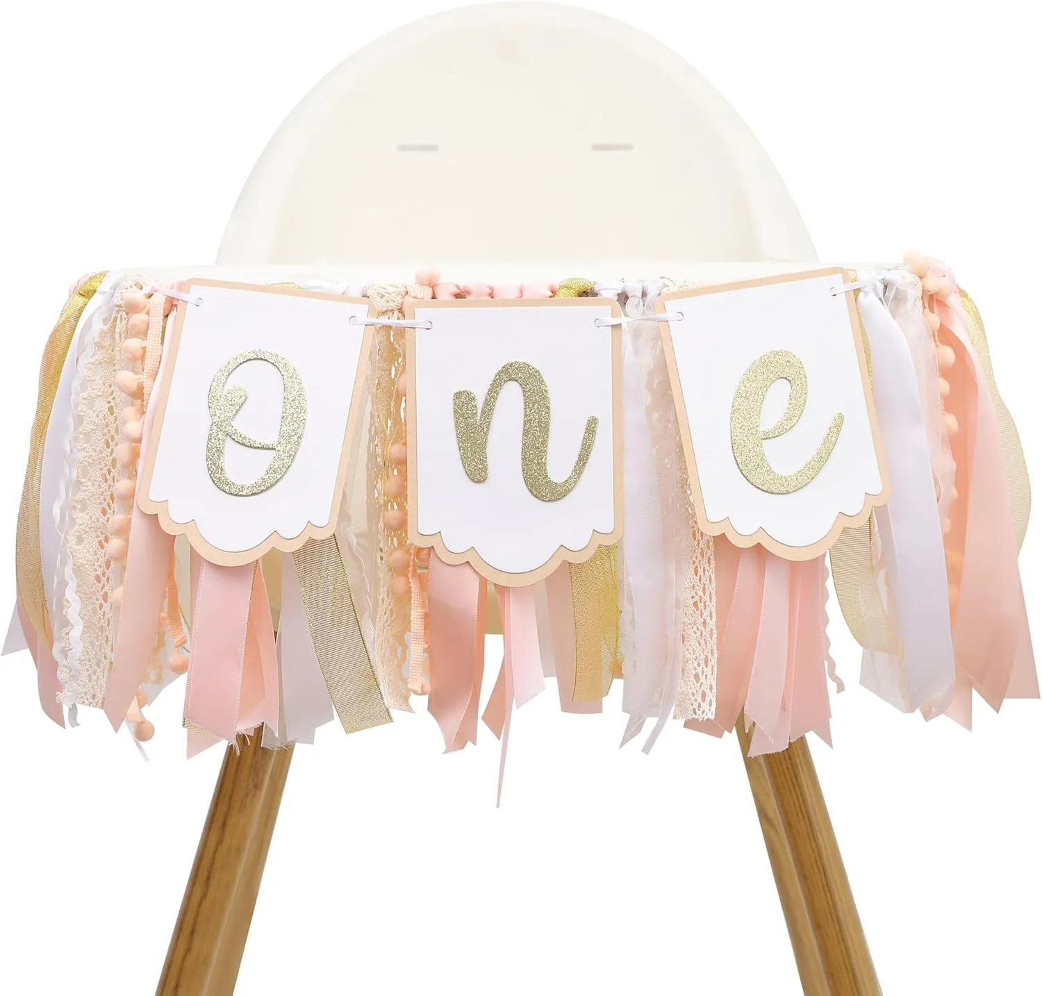 Blush Pink Peach One Year High Chair Banner - Peachy Pink 1st Birthday Party Decorations, Girls’ First Pink Party Banner, Baby Girl Birthday Highchair Banner, First Birthday Photo Prop Cake Smash