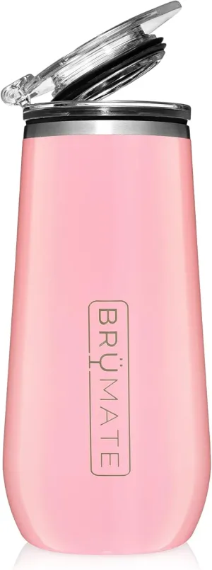 BrüMate 12oz Insulated Champagne Flute With Flip-Top Lid - Made With Vacuum Insulated Stainless Steel (Blush)