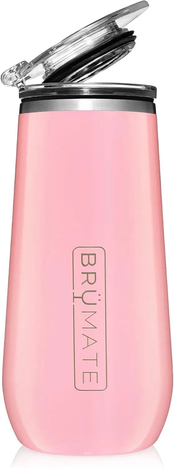 BrüMate 12oz Insulated Champagne Flute With Flip-Top Lid - Made With Vacuum Insulated Stainless Steel (Blush)