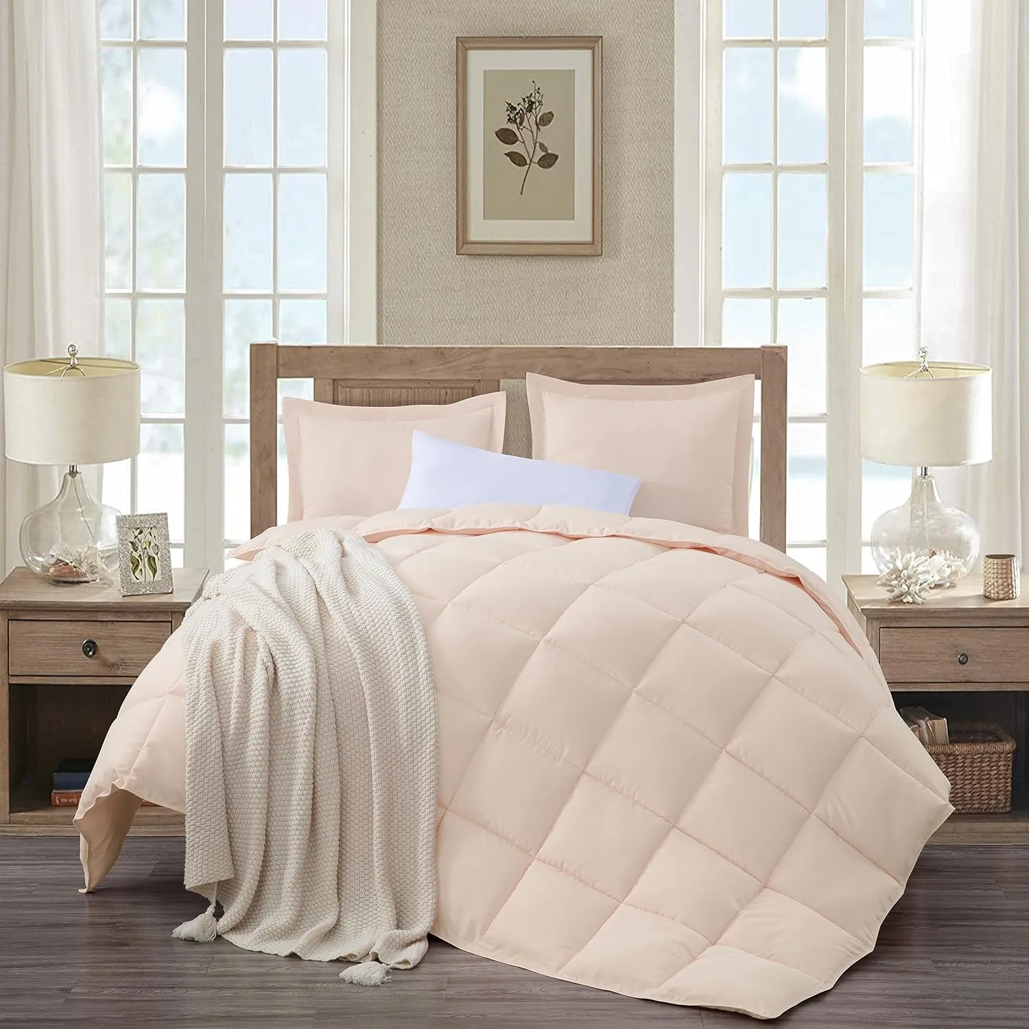 Chezmoi Collection 3-Piece Blush Comforter Set Queen Size - 110GSM Peach Skin Microfiber Polyester - Lightweight All Season Down Alternative Comforter - Box Stitch Duvet Insert with Corner Tabs