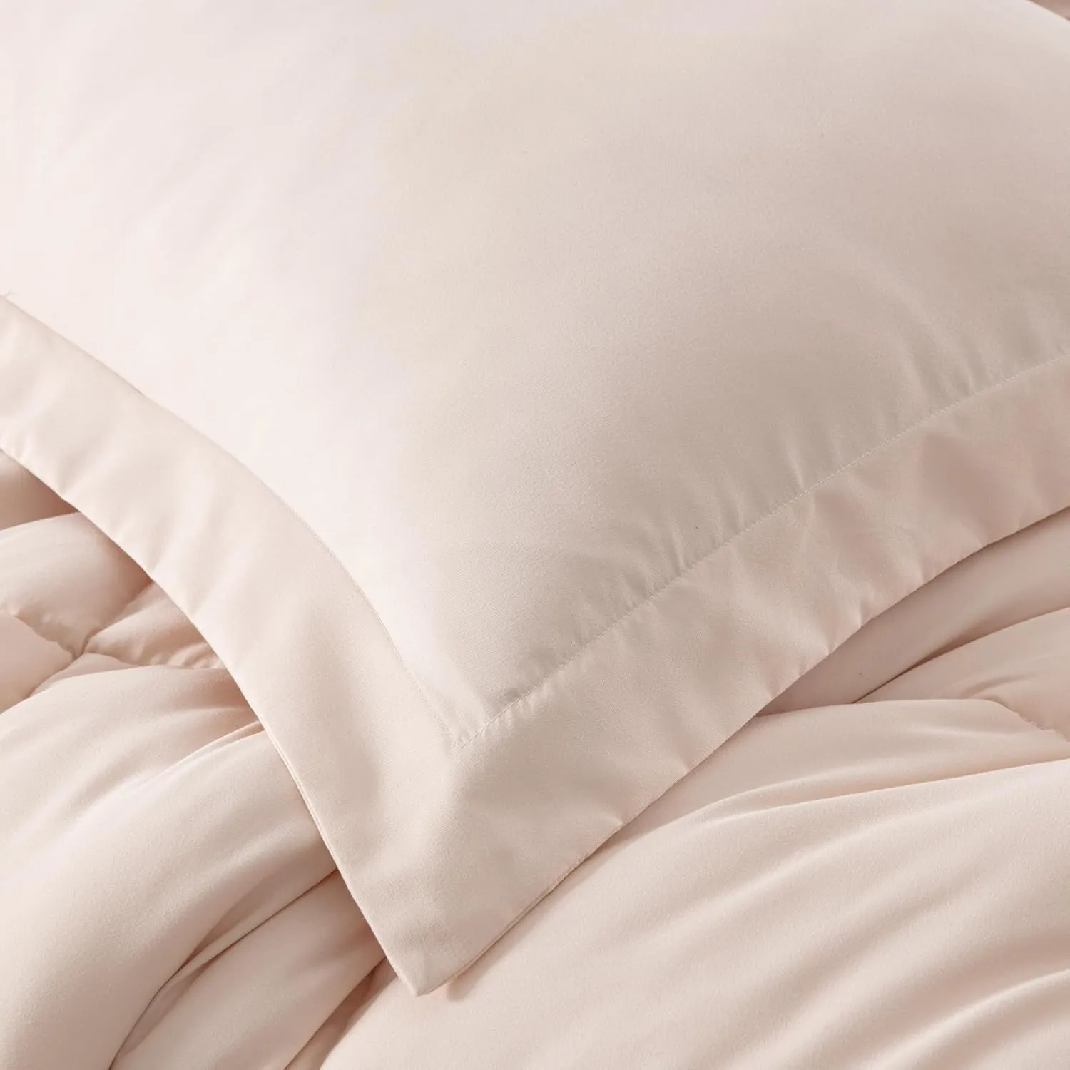 Chezmoi Collection 3-Piece Blush Comforter Set Queen Size - 110GSM Peach Skin Microfiber Polyester - Lightweight All Season Down Alternative Comforter - Box Stitch Duvet Insert with Corner Tabs