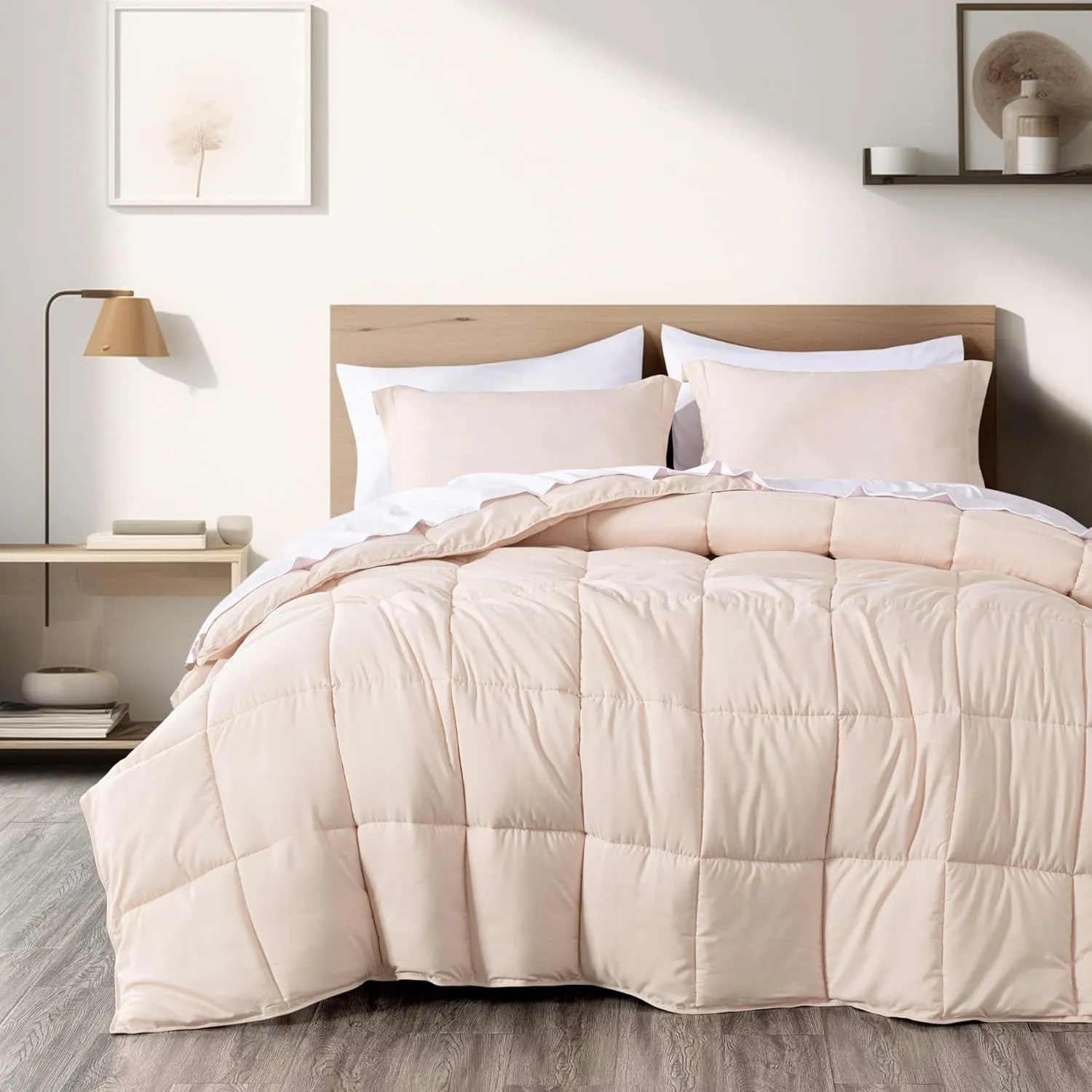 Chezmoi Collection 3-Piece Blush Comforter Set Queen Size - 110GSM Peach Skin Microfiber Polyester - Lightweight All Season Down Alternative Comforter - Box Stitch Duvet Insert with Corner Tabs