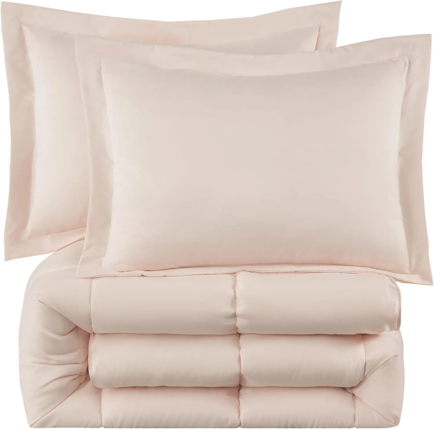 Chezmoi Collection 3-Piece Blush Comforter Set Queen Size - 110GSM Peach Skin Microfiber Polyester - Lightweight All Season Down Alternative Comforter - Box Stitch Duvet Insert with Corner Tabs