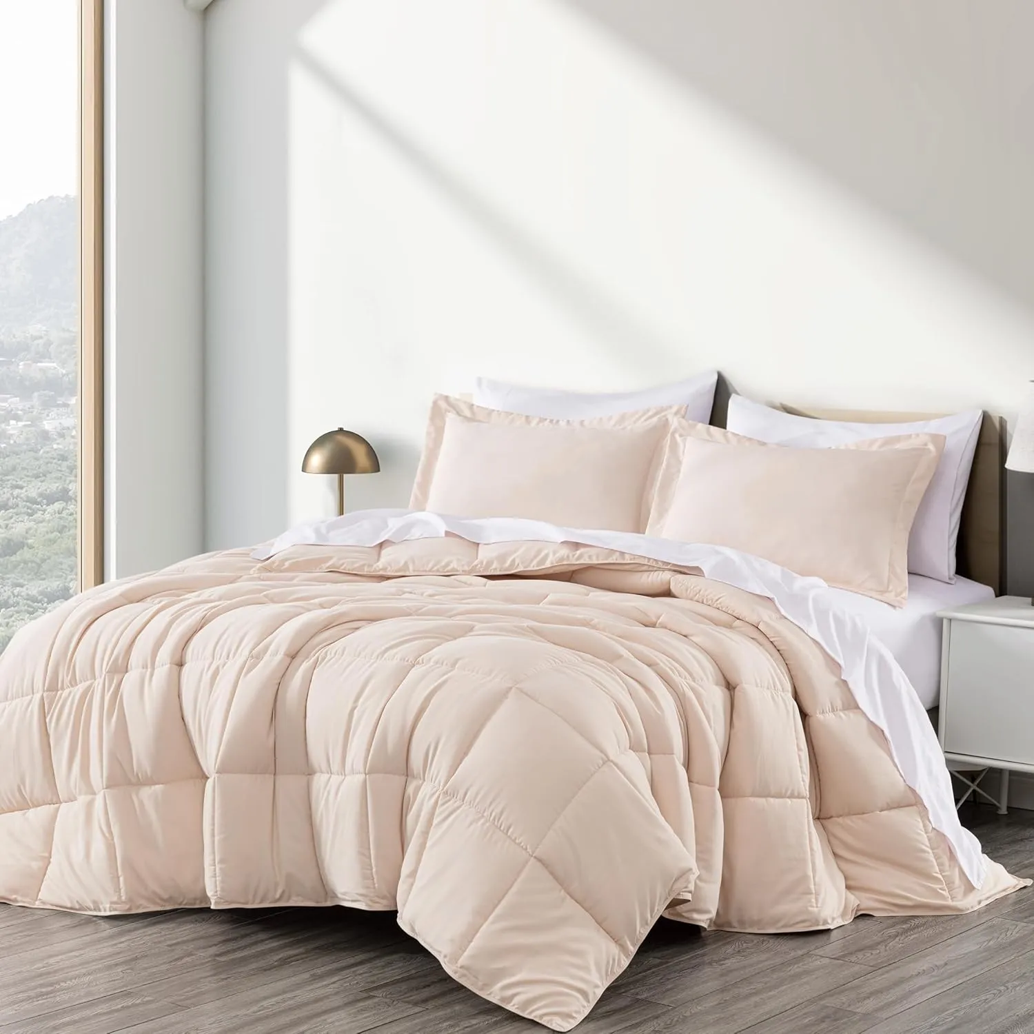 Chezmoi Collection 3-Piece Blush Comforter Set Queen Size - 110GSM Peach Skin Microfiber Polyester - Lightweight All Season Down Alternative Comforter - Box Stitch Duvet Insert with Corner Tabs