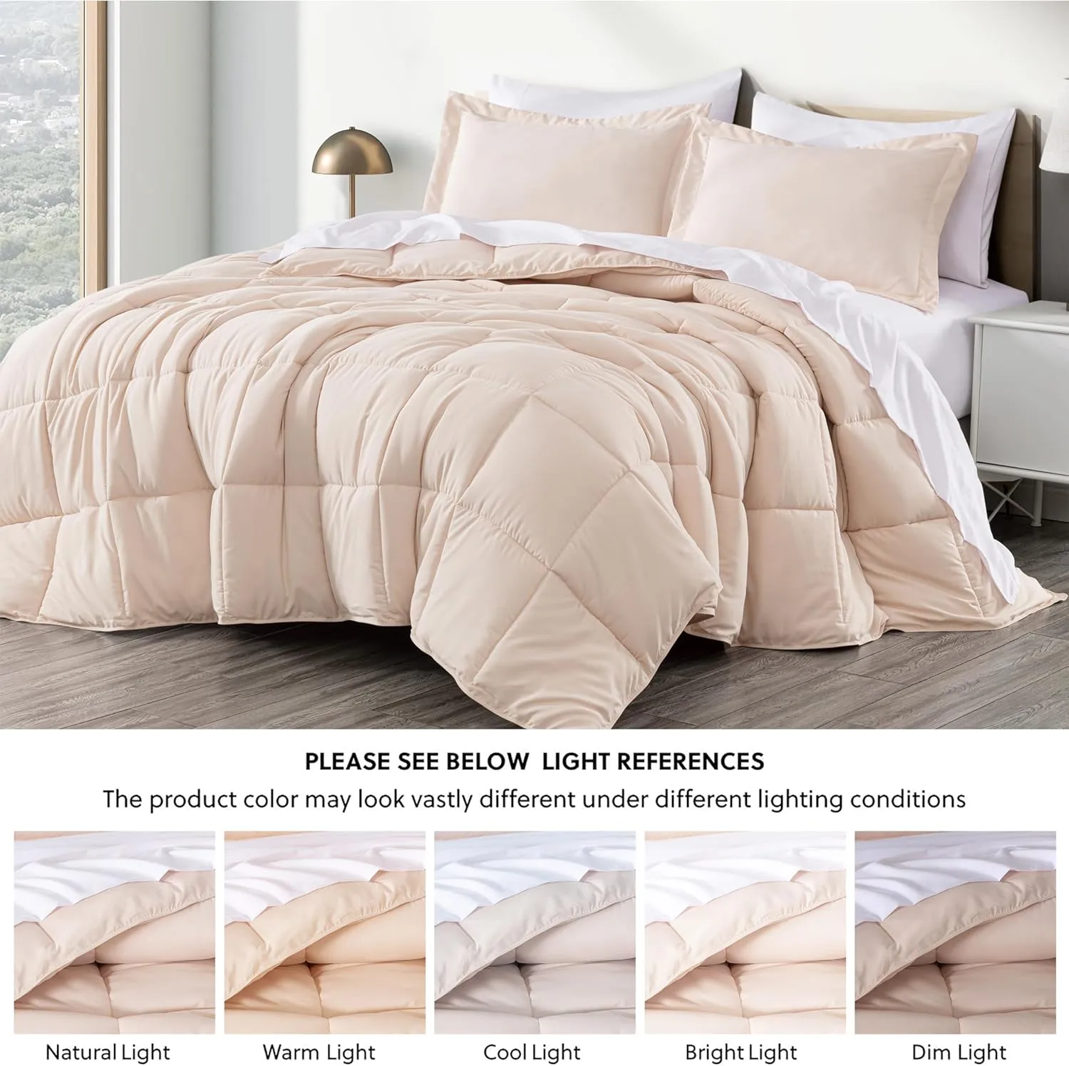 Chezmoi Collection 3-Piece Blush Comforter Set Queen Size - 110GSM Peach Skin Microfiber Polyester - Lightweight All Season Down Alternative Comforter - Box Stitch Duvet Insert with Corner Tabs
