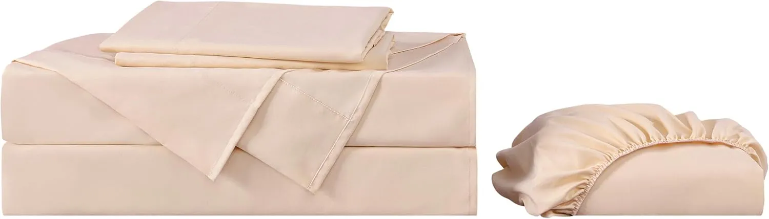Chezmoi Collection 4-Piece Blush Pink Sheet Set King Size - 110GSM Peach Skin Brushed Microfiber Polyester 16" Deep Pocket Bed Sheets & Pillowcases