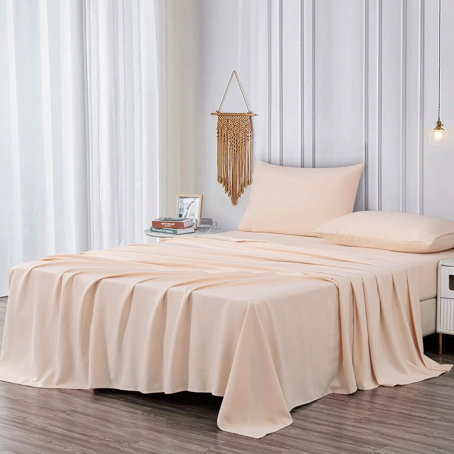 Chezmoi Collection 4-Piece Blush Pink Sheet Set King Size - 110GSM Peach Skin Brushed Microfiber Polyester 16" Deep Pocket Bed Sheets & Pillowcases