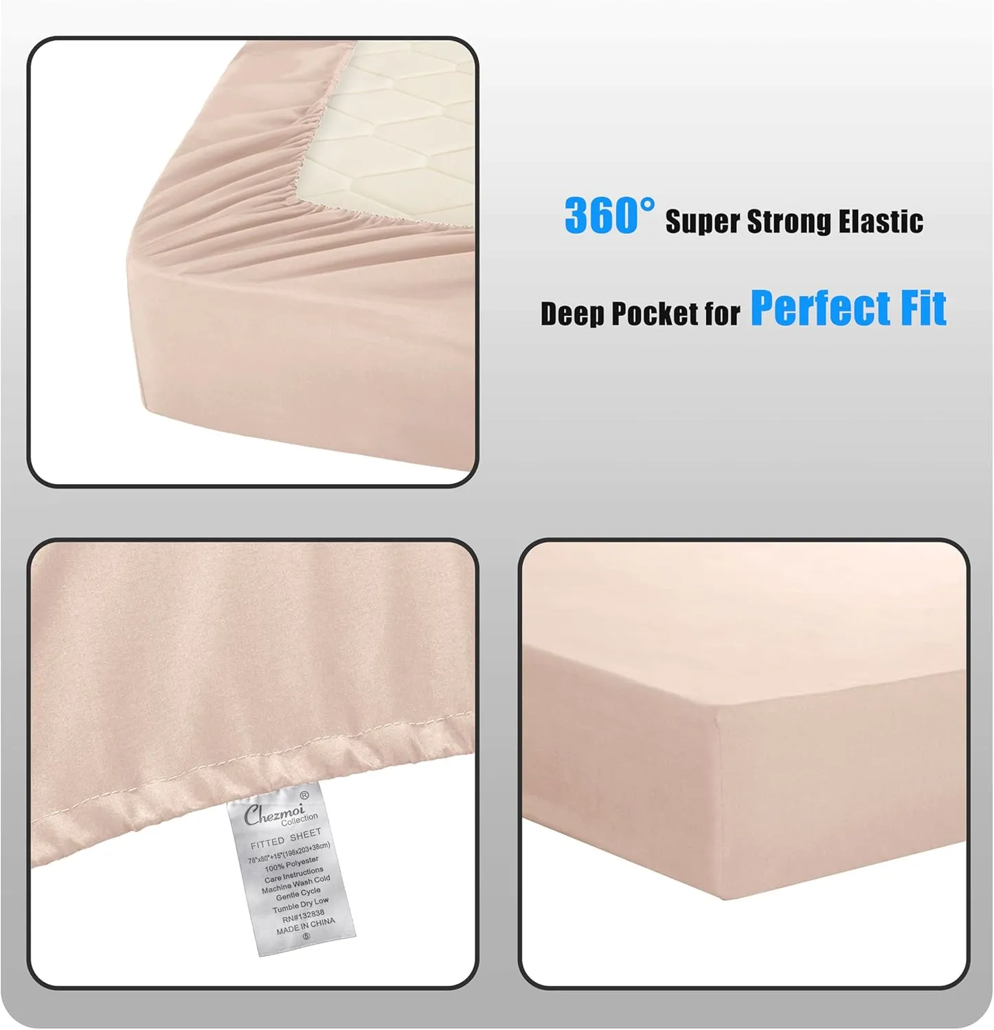 Chezmoi Collection 4-Piece Blush Pink Sheet Set King Size - 110GSM Peach Skin Brushed Microfiber Polyester 16" Deep Pocket Bed Sheets & Pillowcases