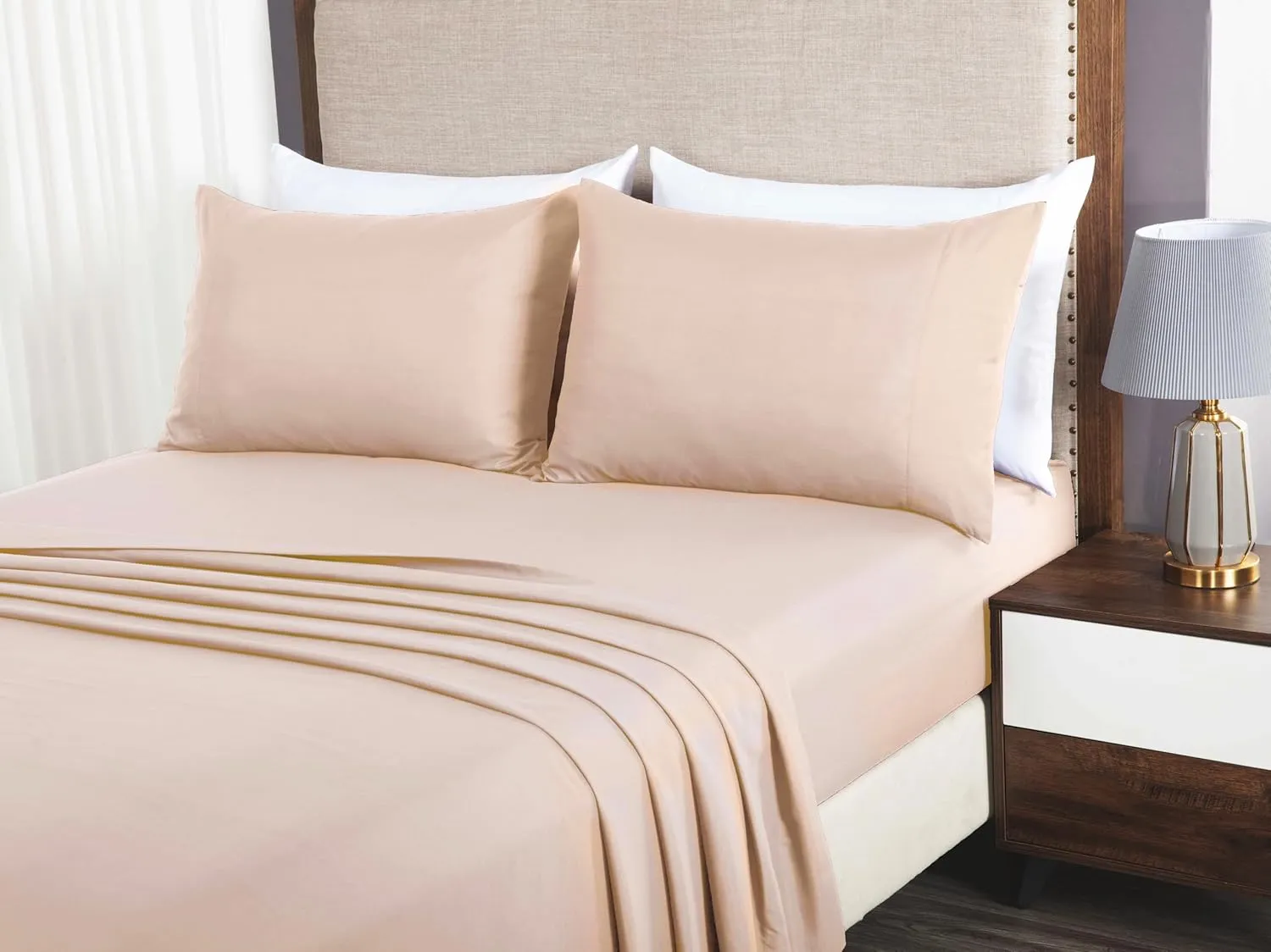 Chezmoi Collection 4-Piece Blush Pink Sheet Set King Size - 110GSM Peach Skin Brushed Microfiber Polyester 16" Deep Pocket Bed Sheets & Pillowcases