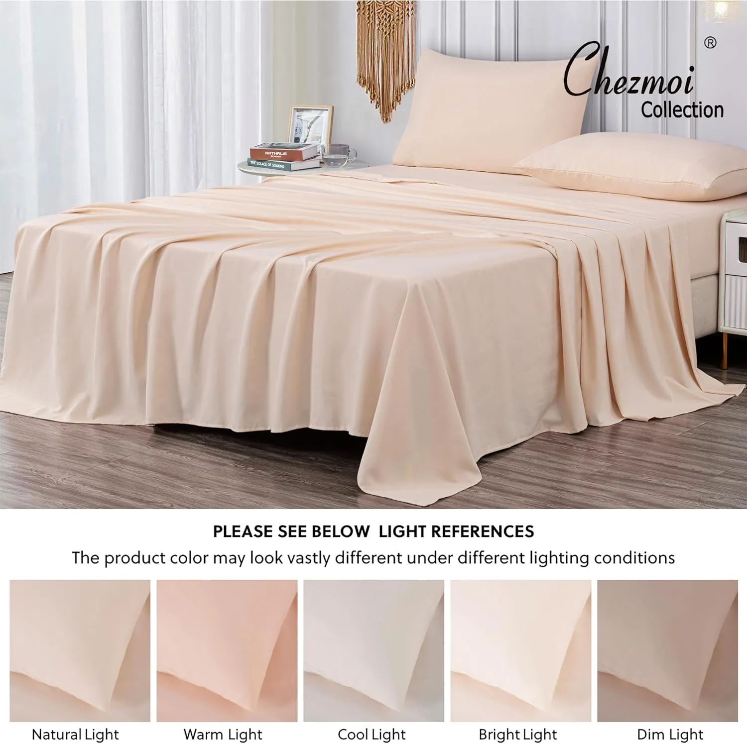 Chezmoi Collection 4-Piece Blush Pink Sheet Set King Size - 110GSM Peach Skin Brushed Microfiber Polyester 16" Deep Pocket Bed Sheets & Pillowcases