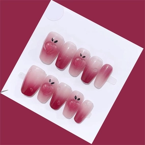 Coffin Medium Handmade Nails Blush Gradient Peach Press on Nails Tips Nail Art Decoration for Women and Girls Manicure 10pcs (19741-M)