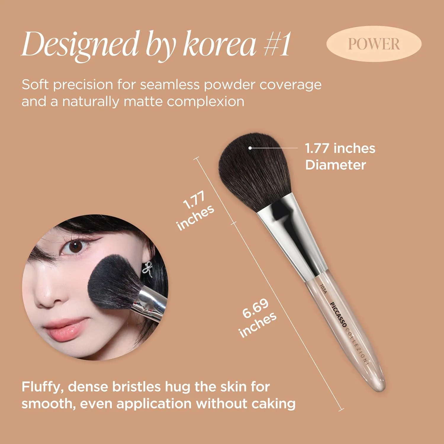 COLLEZIONI 103A Powder Brush – Soft Makeup Brush for Face, Fluffy Blush and Setting Tool with Goat Hair Blend, Ideal for Powder Application, Shading, and Natural Finish, Professional Korean