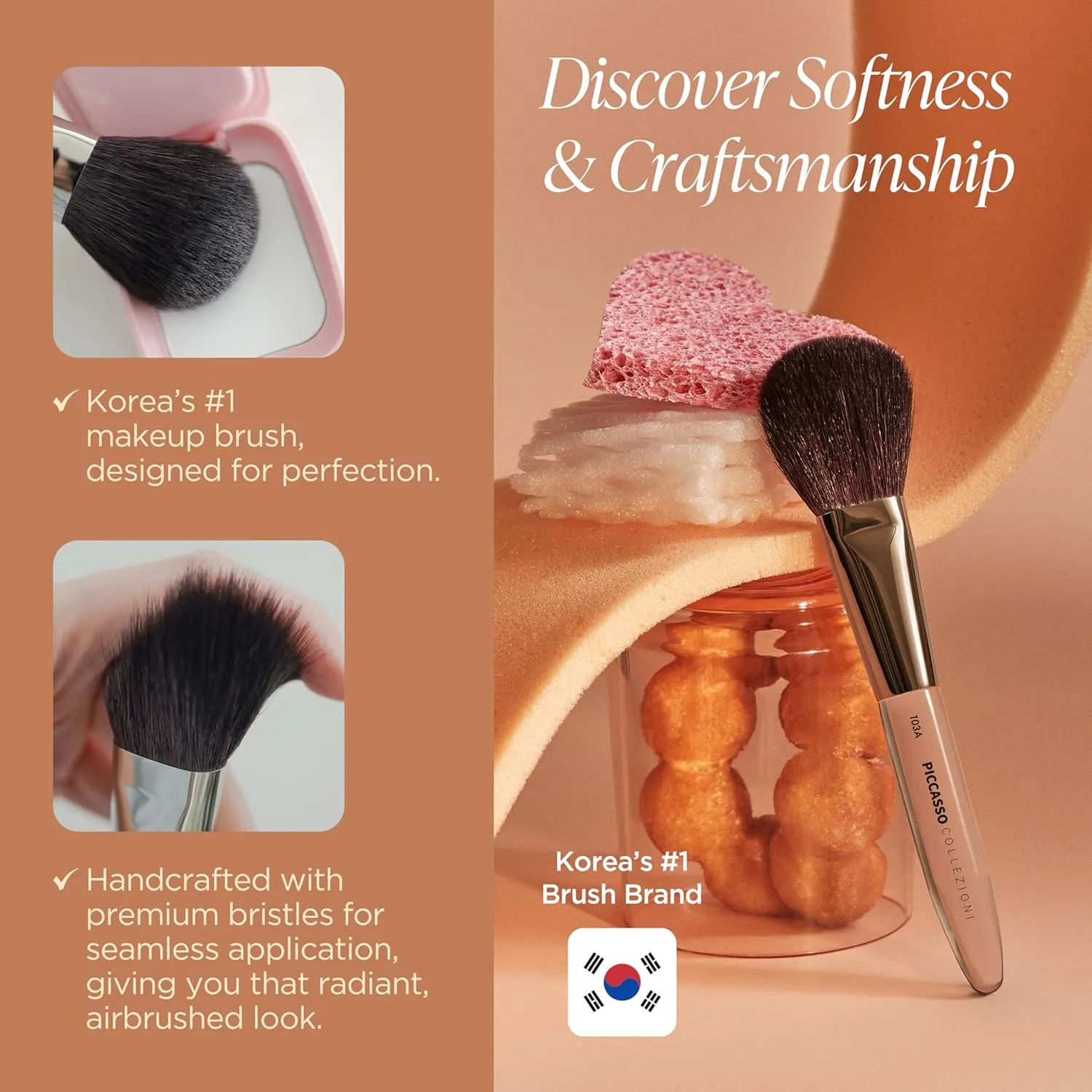 COLLEZIONI 103A Powder Brush – Soft Makeup Brush for Face, Fluffy Blush and Setting Tool with Goat Hair Blend, Ideal for Powder Application, Shading, and Natural Finish, Professional Korean