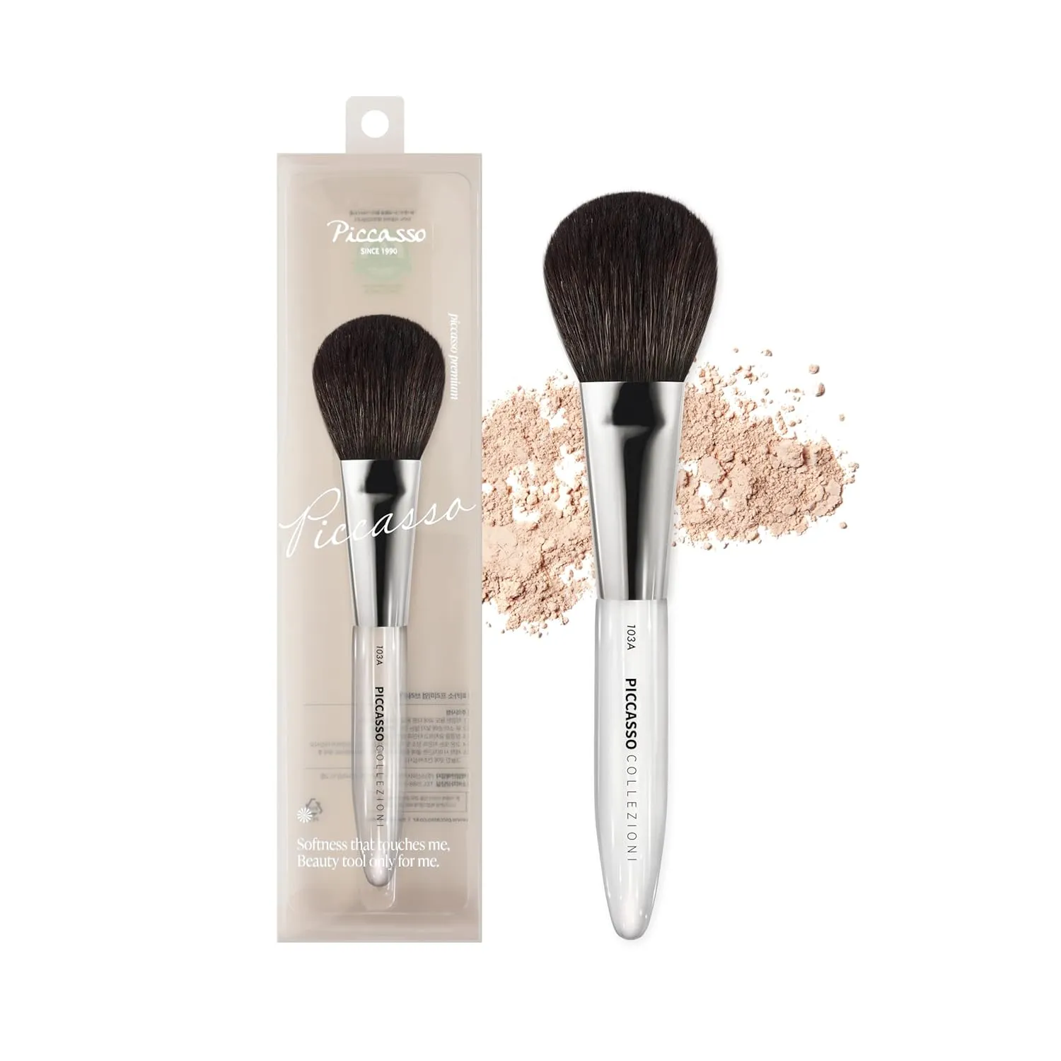 COLLEZIONI 103A Powder Brush – Soft Makeup Brush for Face, Fluffy Blush and Setting Tool with Goat Hair Blend, Ideal for Powder Application, Shading, and Natural Finish, Professional Korean