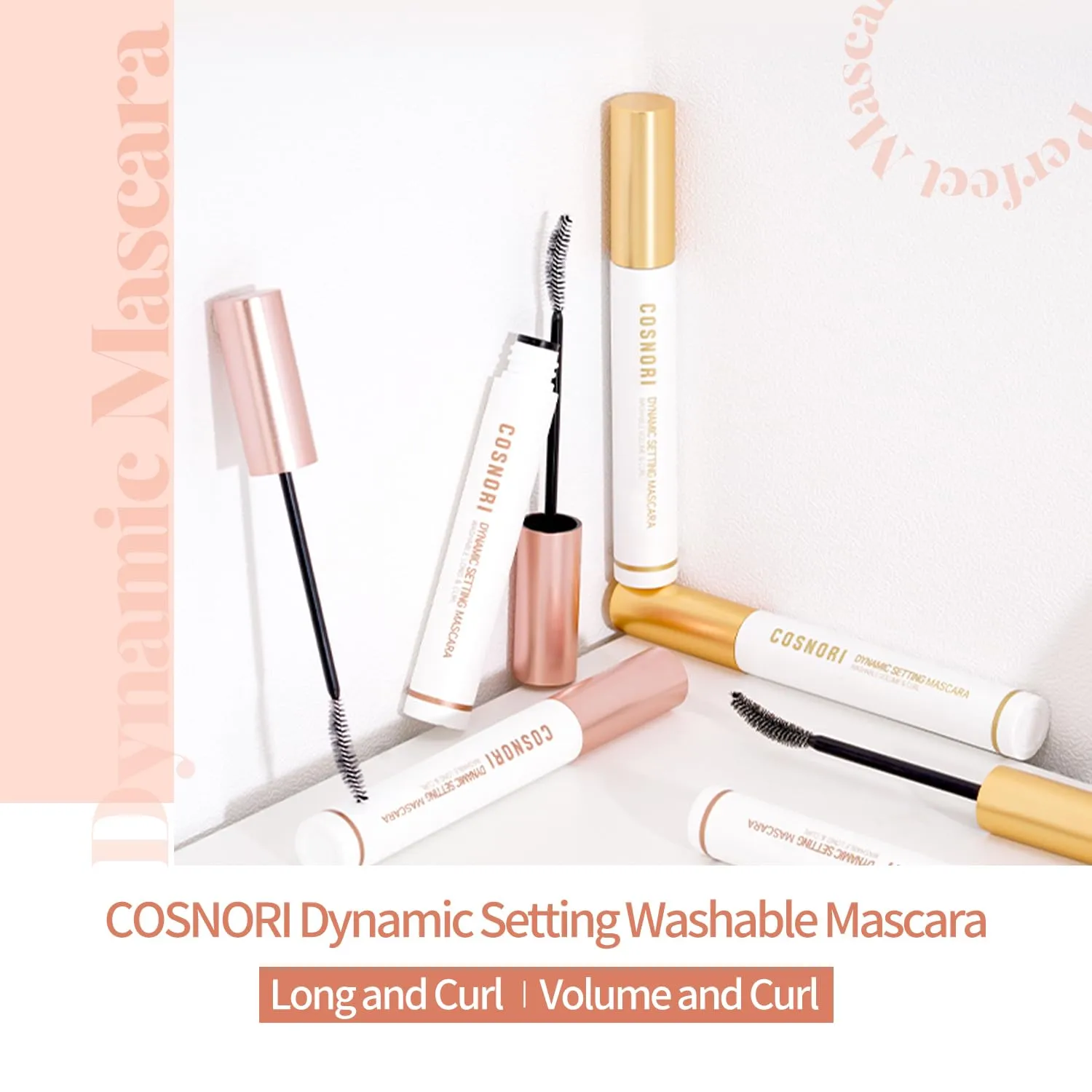 COSNORI Dynamic Setting Washable Mascara Long&Curl 01 Black – Lengthening, Tubing Mascara, Long-Lasting, Silk Amino Acids, Hyaluronic Acid 0.23fl oz (7ml)