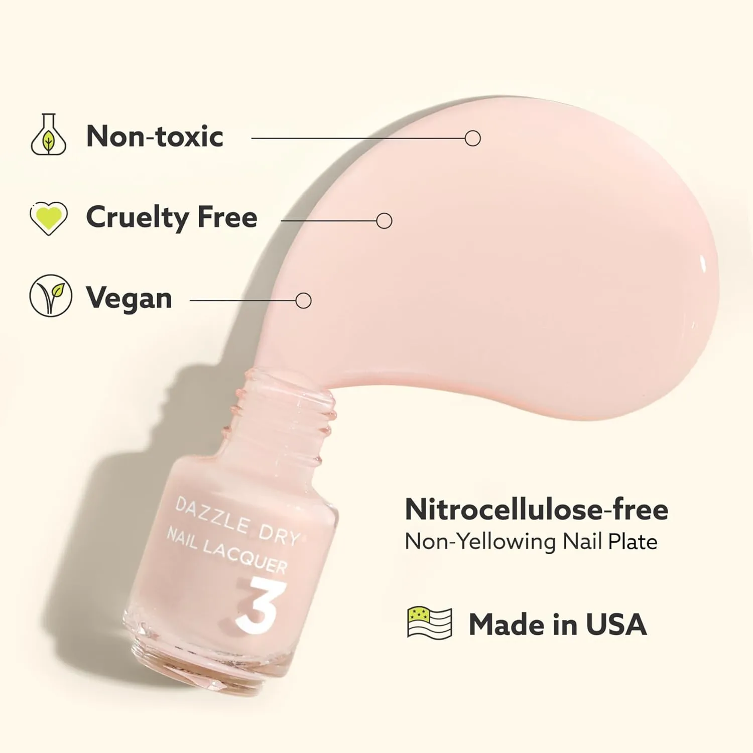 Dazzle Dry Mini Kit 4 Step System - Rose Quartz, a light peach blossom with pink blush. Semisheer cream. (5 Piece Kit / 5 Manicures)