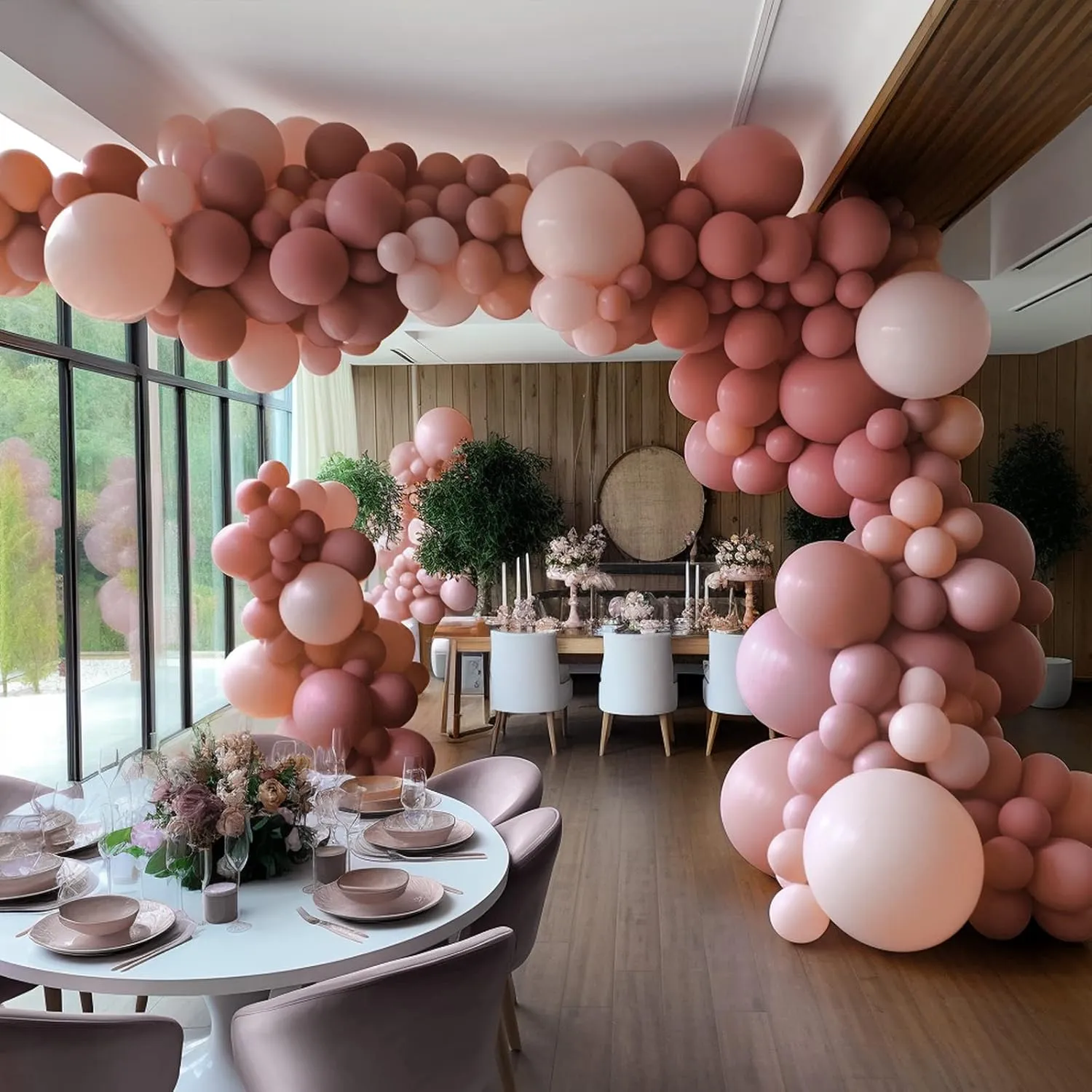 Double Stuffed Balloon Garland of Black & Dusty Pink Balloons - Dark Pink Balloons Different Sizes 5/12/18 Inch Matte Blush Pink Latex Balloon for Wedding Bridal Shower Birthday Party Decorations
