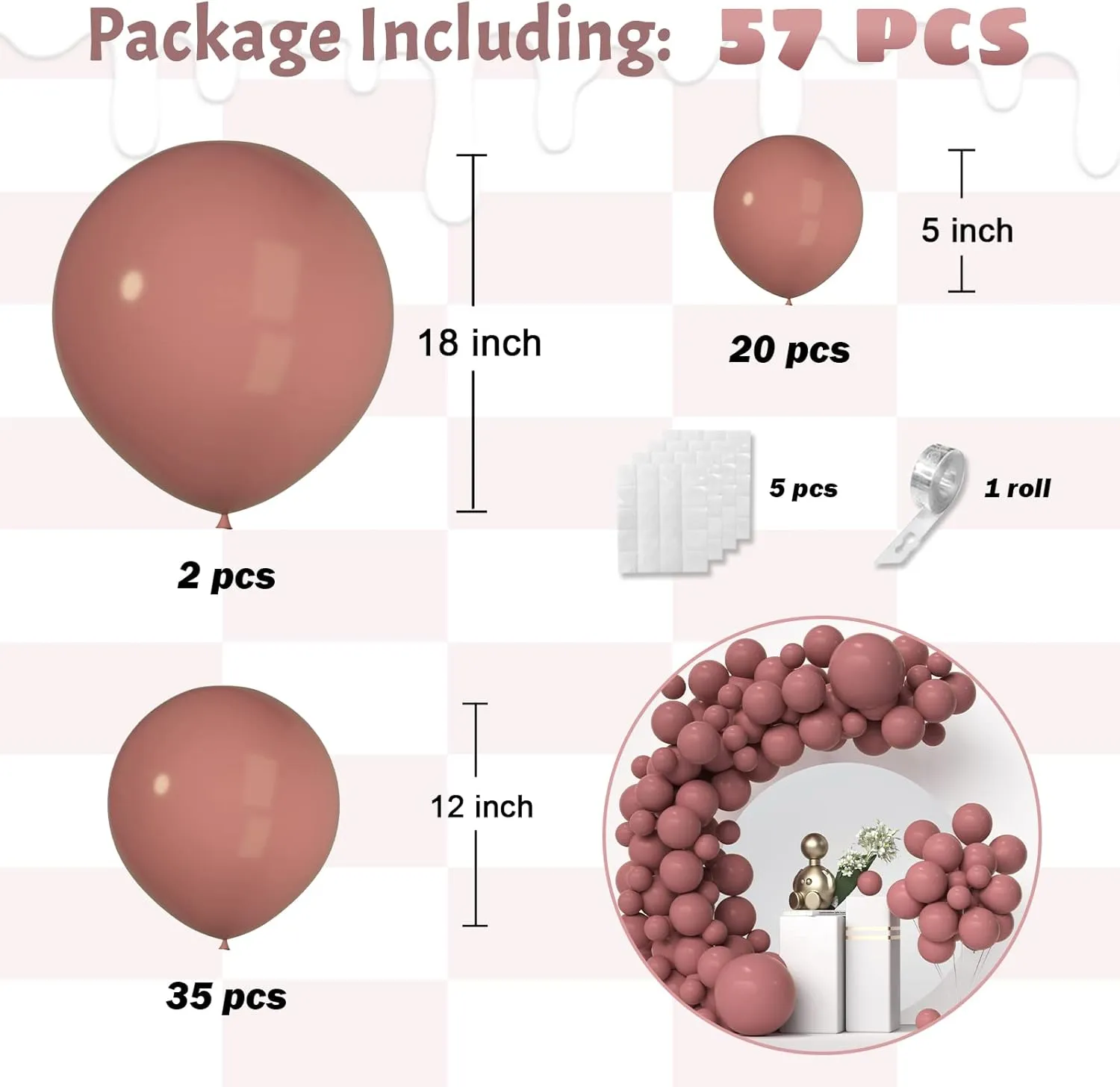 Double Stuffed Balloon Garland of Black & Dusty Pink Balloons - Dark Pink Balloons Different Sizes 5/12/18 Inch Matte Blush Pink Latex Balloon for Wedding Bridal Shower Birthday Party Decorations
