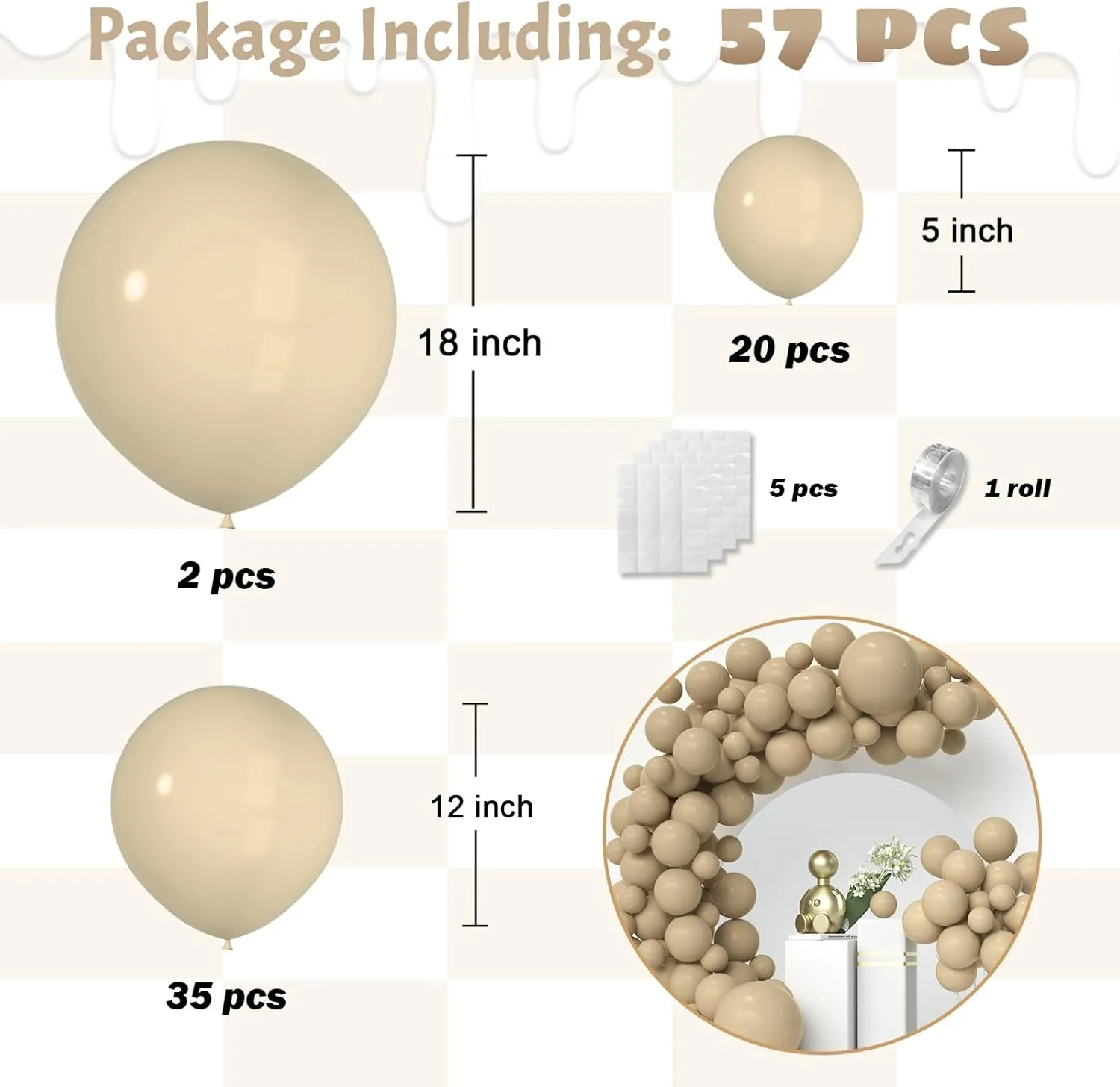 Double Stuffed Nude Balloons with Black Balloons Inside - Matte of Nude Apricot Brown Latex Balloon Garland with 5In 12In 18In, Double Layer Thick Boho Balloon Garland Arch Kit for Party