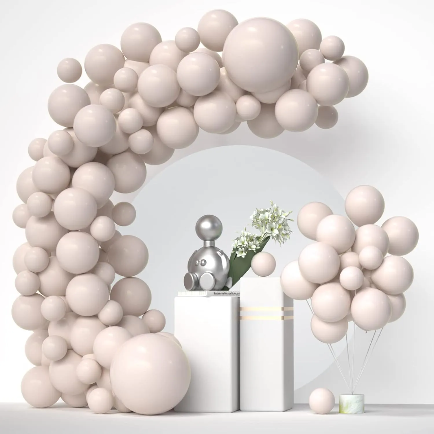 Double Stuffed White Nude Balloons Different Sizes 5In 12In 18In, 2 Layer Thick Balloon Garland Arch Kit, Boho Beige Balloons Ivory White Blush Balloon Garland Pastel Latex Balloons Sets