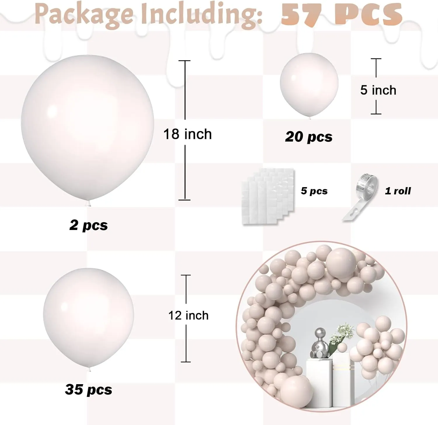 Double Stuffed White Nude Balloons Different Sizes 5In 12In 18In, 2 Layer Thick Balloon Garland Arch Kit, Boho Beige Balloons Ivory White Blush Balloon Garland Pastel Latex Balloons Sets